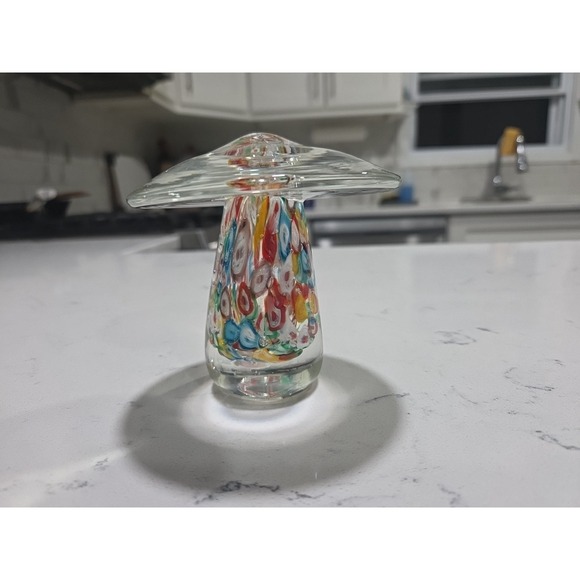 Murano Other - Murano Style Italian Art Glass Sculpture 3"Mushroom Paperweight - Colorful